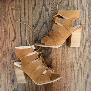 Lace Up Open Toe Block Heels Shoes